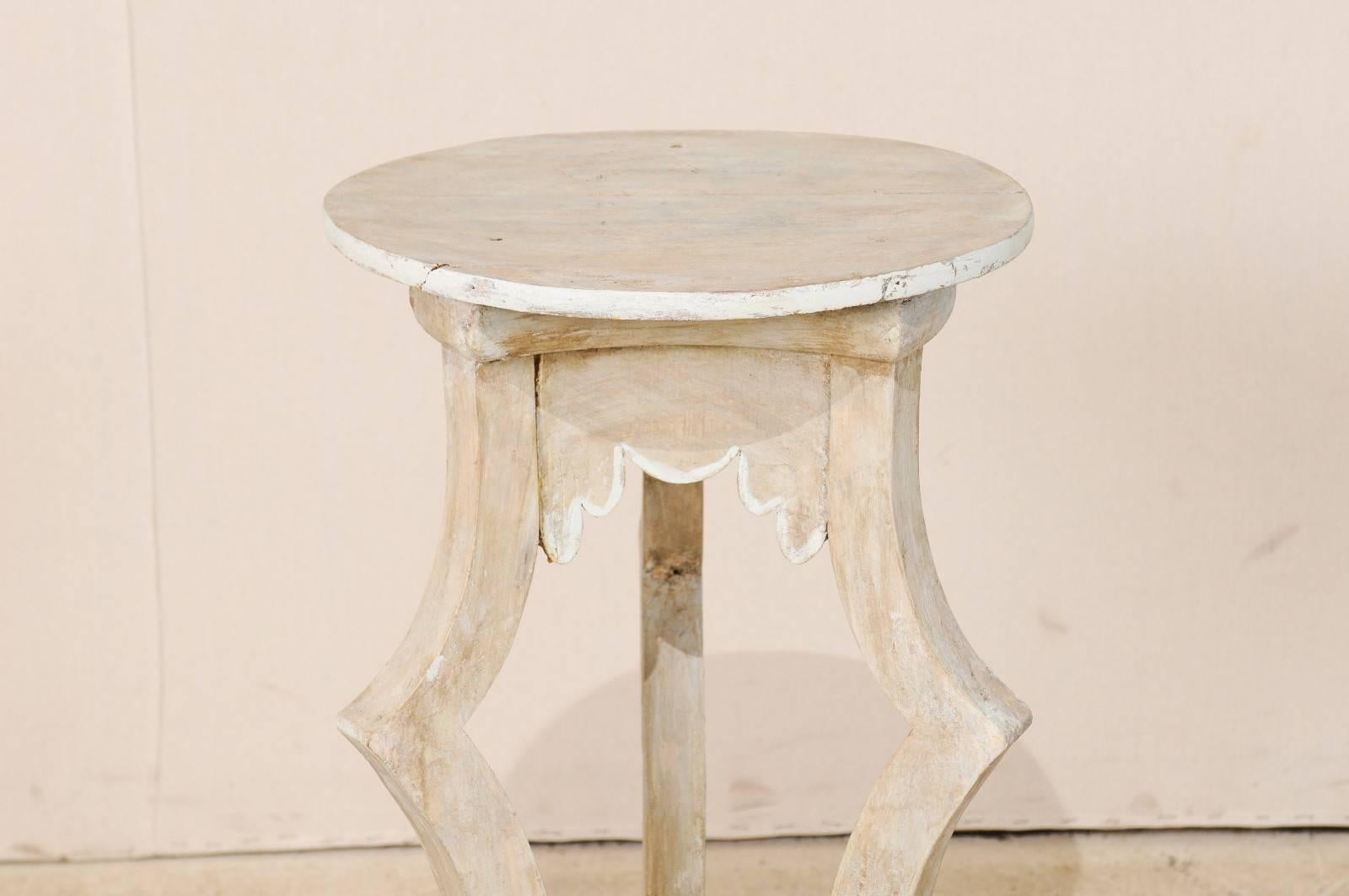 Spanish Painted Wood Table Stand or Side Table in Light Beige Color, Three Legs 1