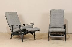 Pair of Mid-Century Reclining Patio Lounge Arm Chairs w/ Extendable Foot-Rests