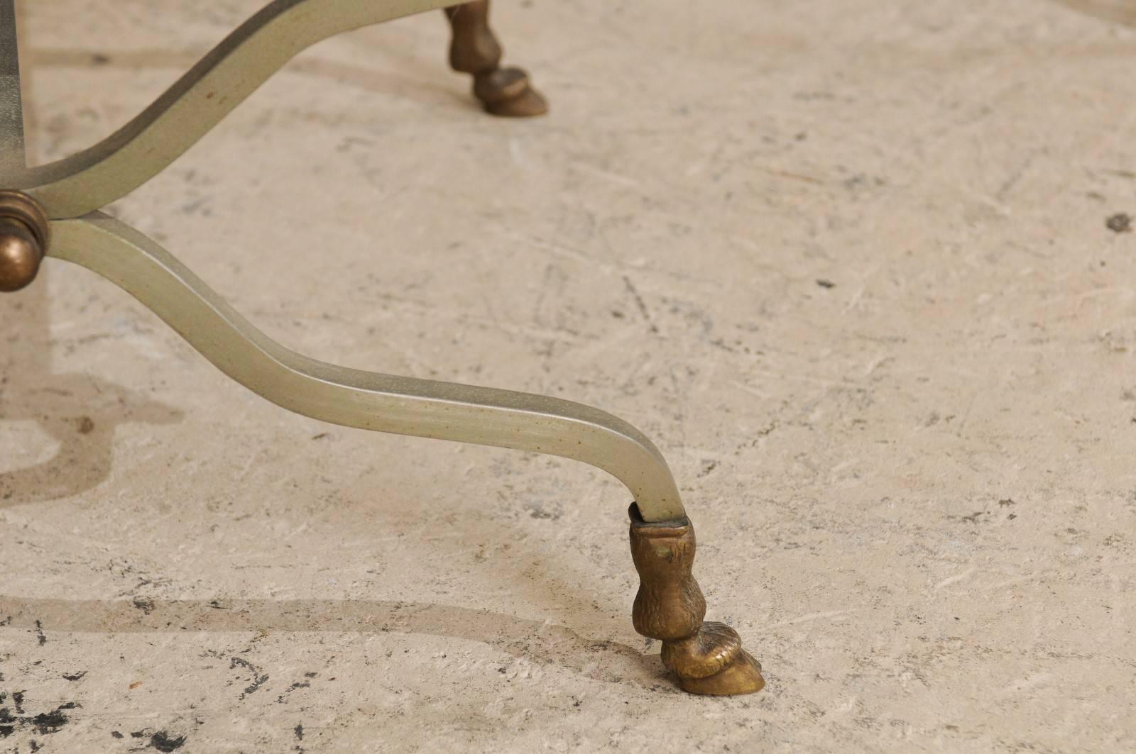 Pair of French Upholstered X-Shaped Stools with Brass Ram Head Motif Accents 3