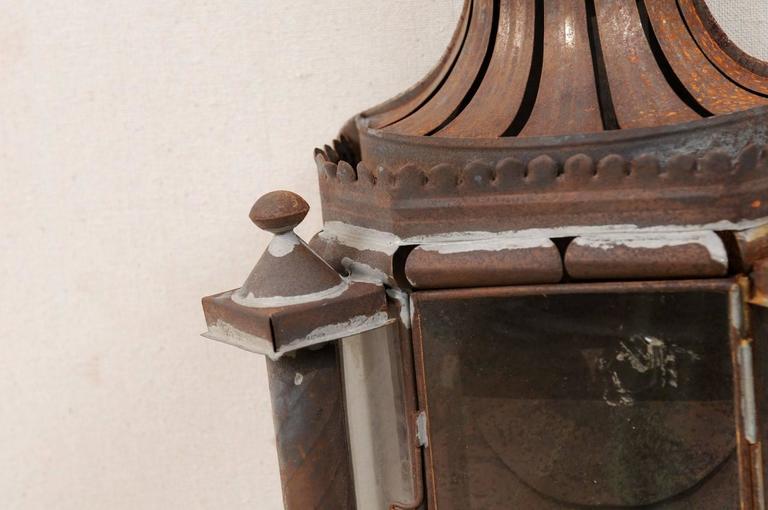 Pair of Mexican Dark Colored Patinated Single Candle Sconces with Crosses For Sale at 1stdibs