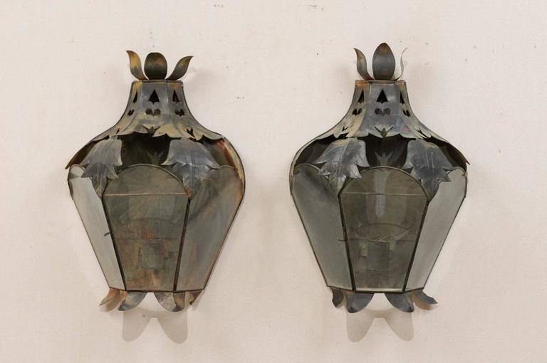 Pair of Mexican Handcrafted Folk Art Candle Light Sconces with Lantern Look For Sale at 1stdibs