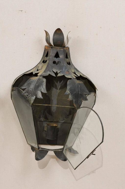 Pair of Mexican Handcrafted Folk Art Candle Light Sconces with Lantern Look For Sale at 1stdibs