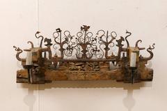 Unique Two-Light Sconce from a Sicilian Ox Cart Ornament of Wood & Metal