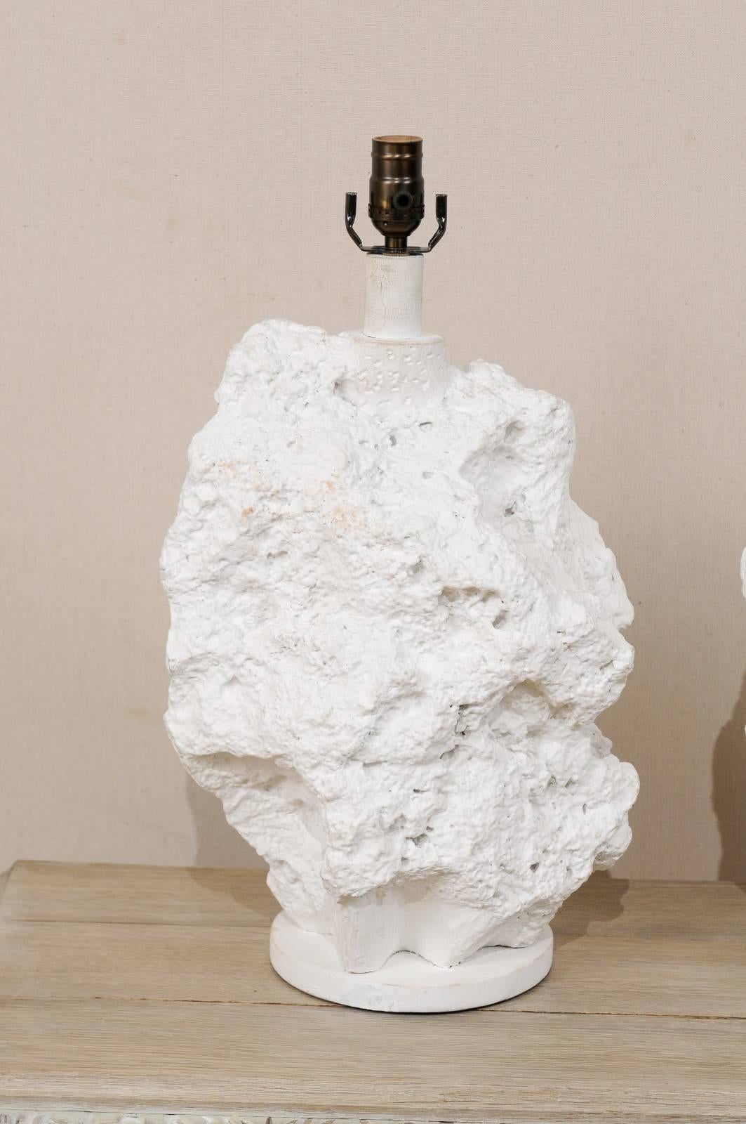 20th Century Pair of Sirmos Style White Table Lamps, Modern Sea Rock-Like Look of Plaster