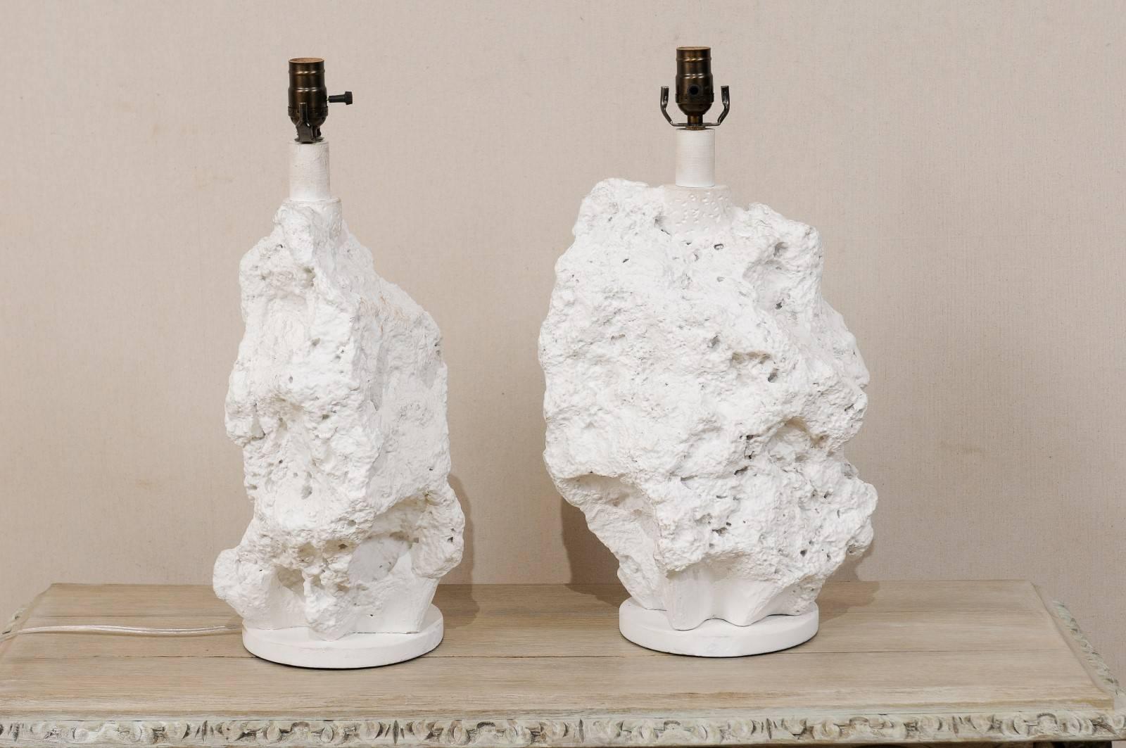 Pair of Sirmos Style White Table Lamps, Modern Sea Rock-Like Look of Plaster 1
