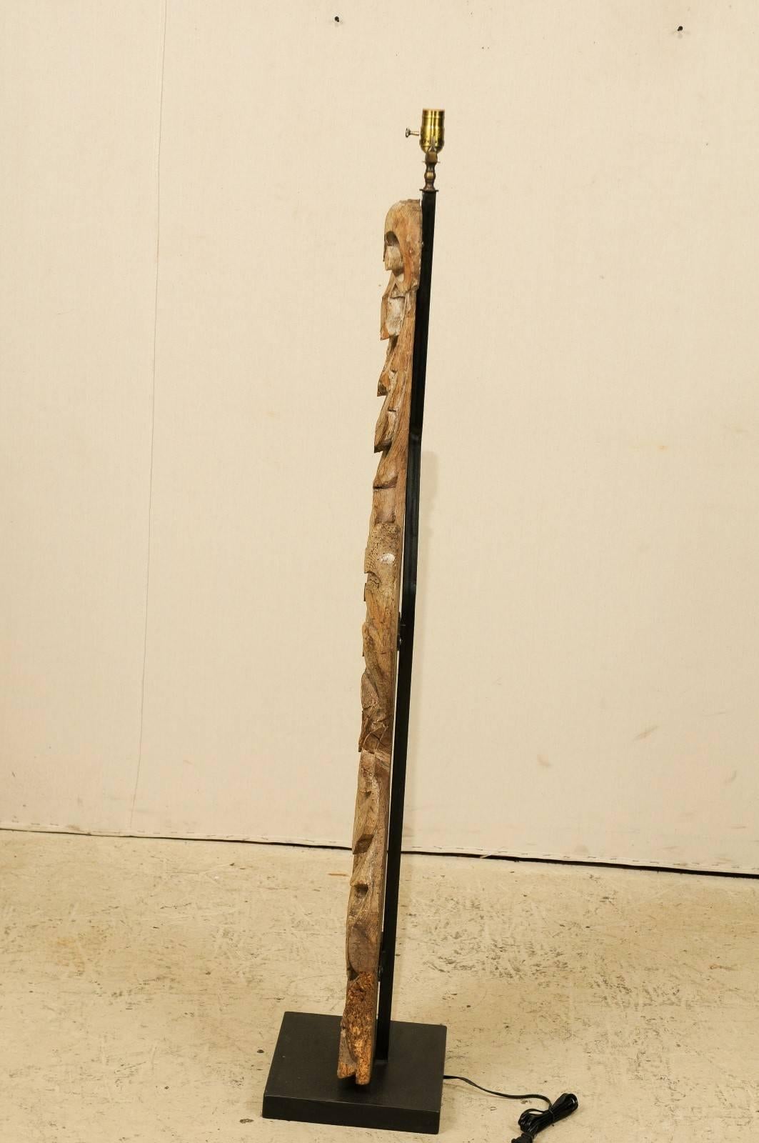 18th Century Italian Carved Wood Fragment Made into a Floor Lamp, Light Brown 1