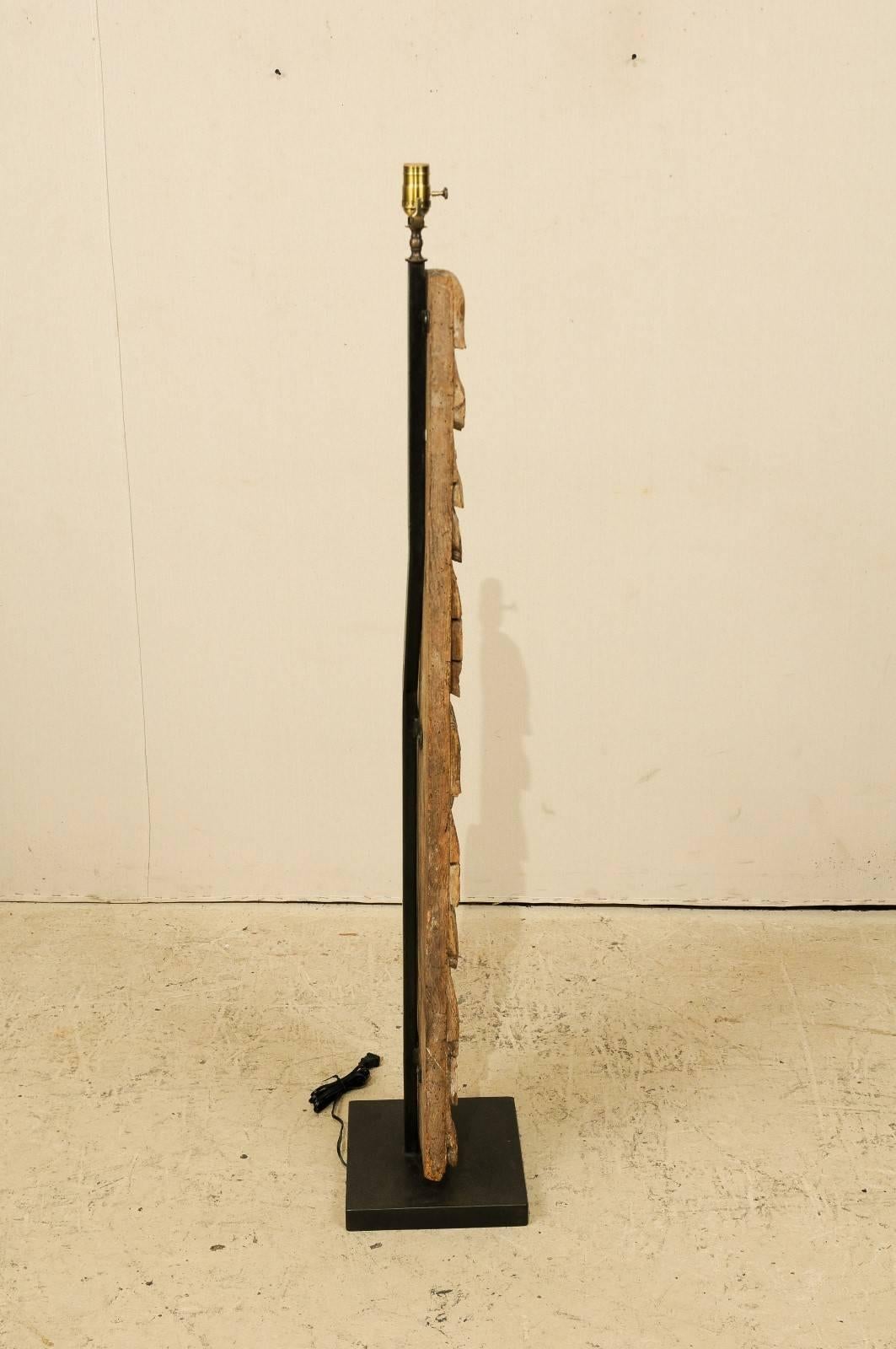 18th Century Italian Carved Wood Fragment Made into a Floor Lamp, Light Brown 3