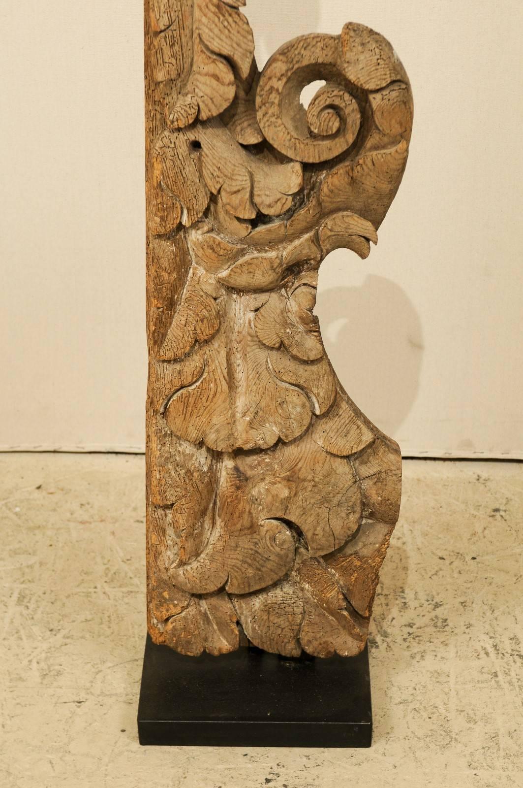 18th Century and Earlier 18th Century Italian Carved Wood Fragment Made into a Floor Lamp, Light Brown