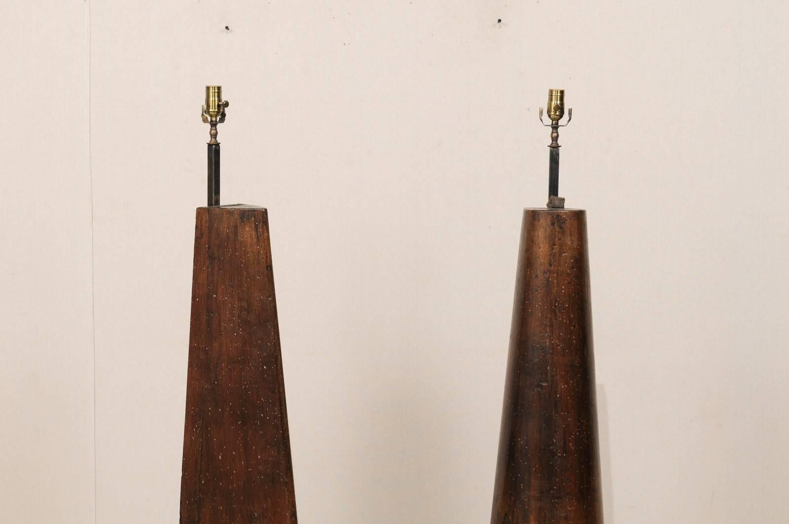 Metal Pair of Modern Style French Floor Lamps of Rich Brown Colored Industrial Forms