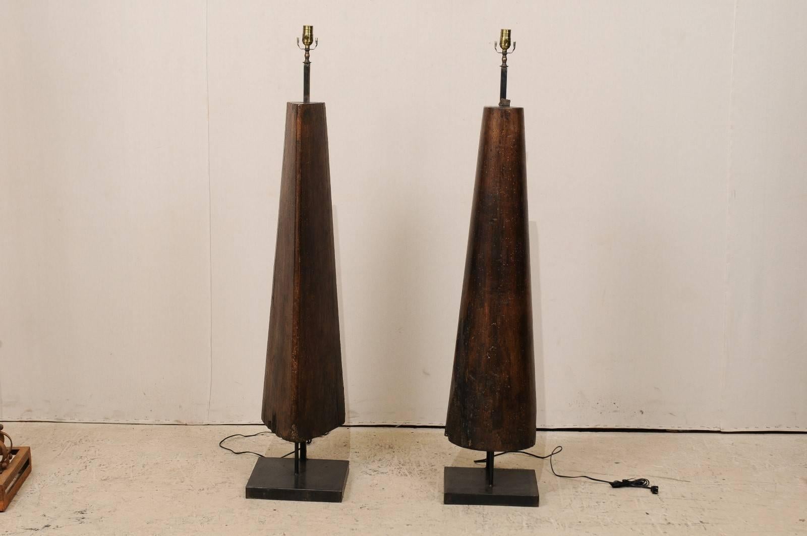 Pair of Modern Style French Floor Lamps of Rich Brown Colored Industrial Forms 1