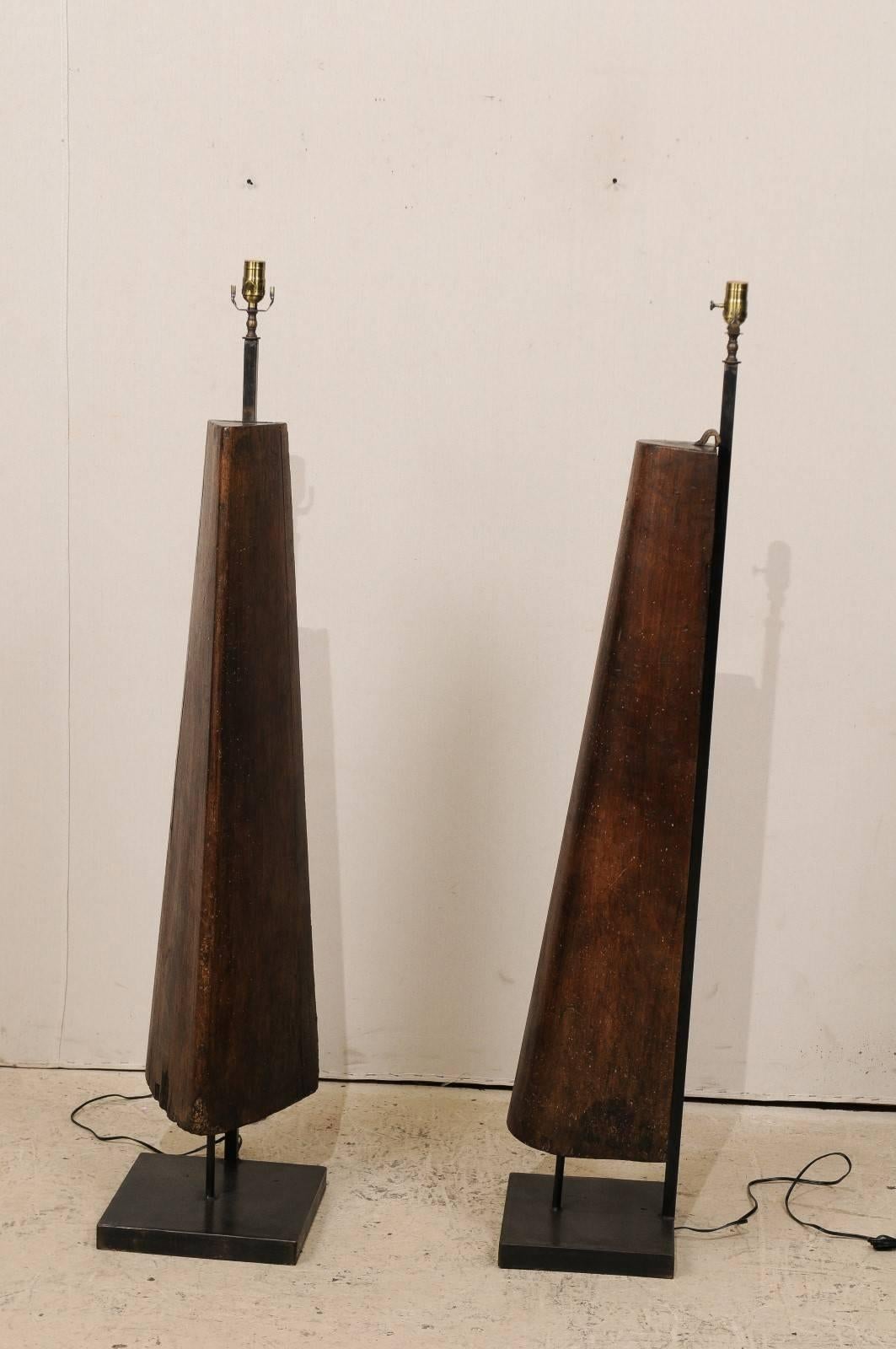 Pair of Modern Style French Floor Lamps of Rich Brown Colored Industrial Forms In Good Condition In Atlanta, GA