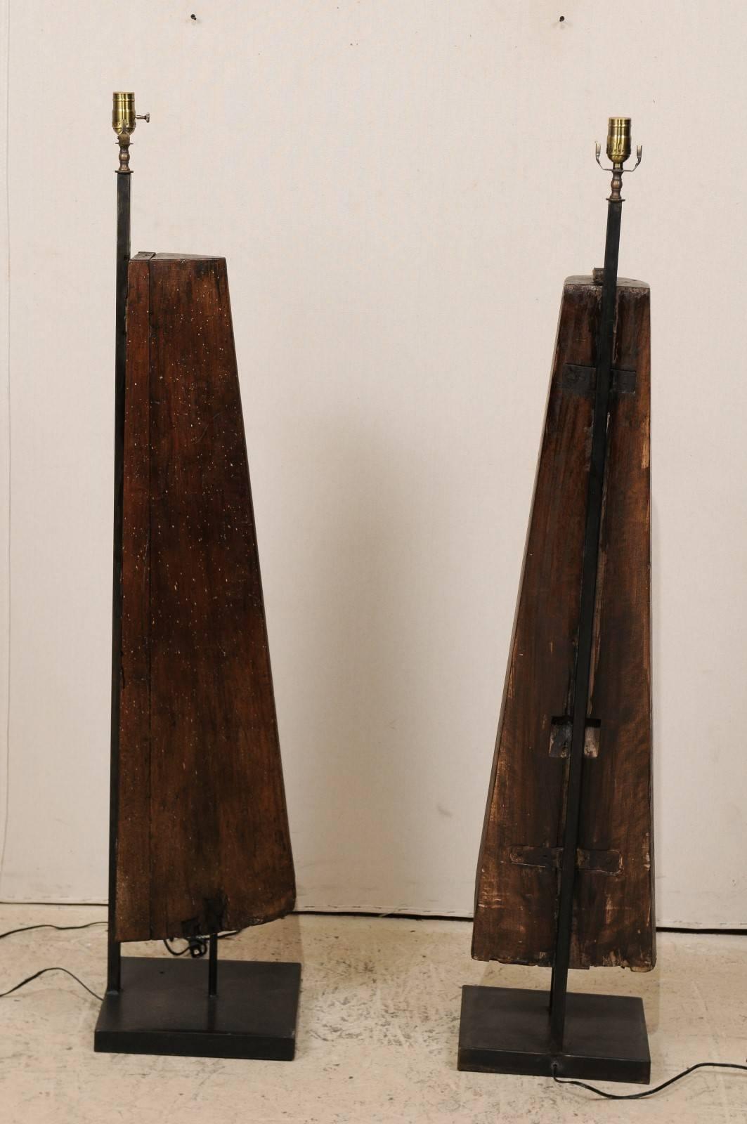 20th Century Pair of Modern Style French Floor Lamps of Rich Brown Colored Industrial Forms