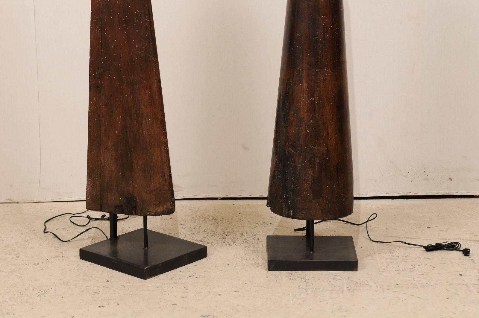 Pair of Modern Style French Floor Lamps of Rich Brown Colored Industrial Forms 3