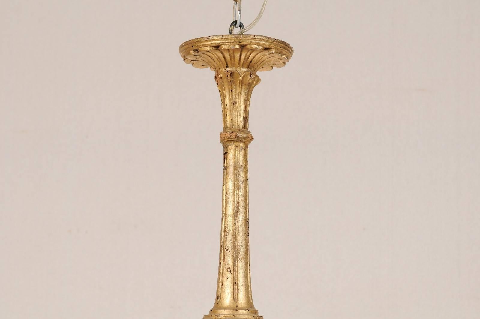 Italian Gilded Six-Light Chandelier w/ Slender Column & Nicely Carved Details For Sale 1