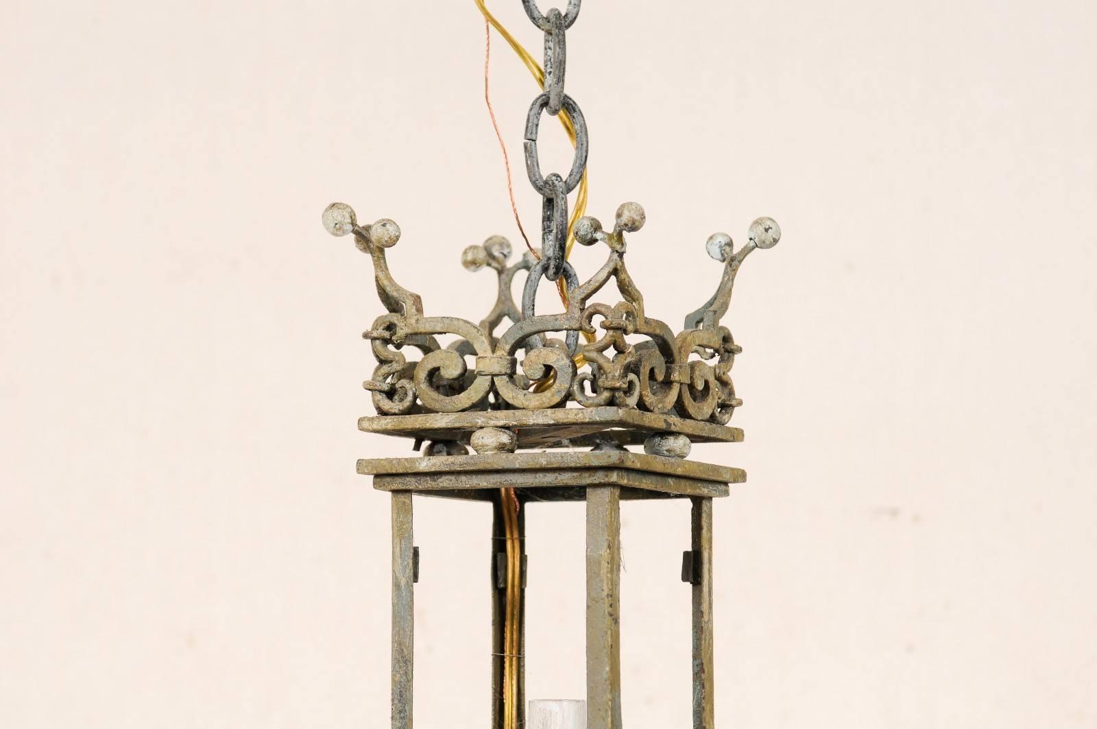 Crown Motif Italian Chandelier with Hand-Forged Iron & Painted Wood For Sale 4