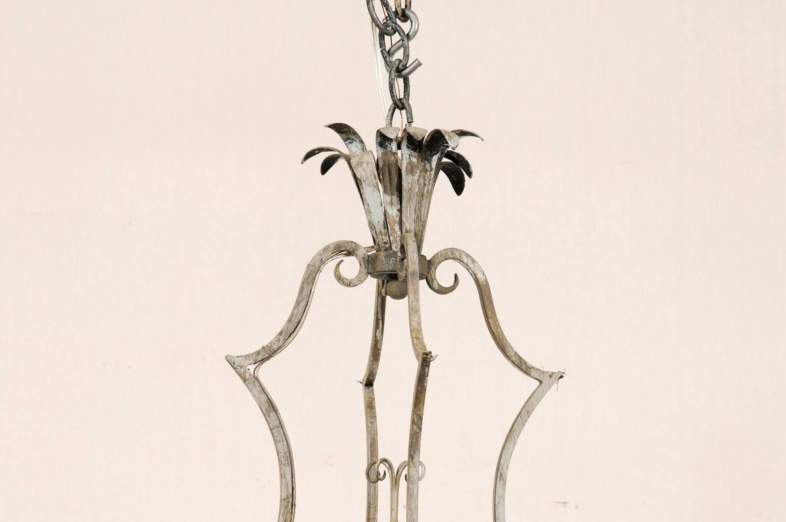 20th Century French Painted 8-Light Forged-Iron Chandelier Adorn w/ Acanthus Leaves & Scrolls