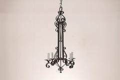 Tall French Four Light Black Iron C-Scrolled and S-Scrolled Chandelier