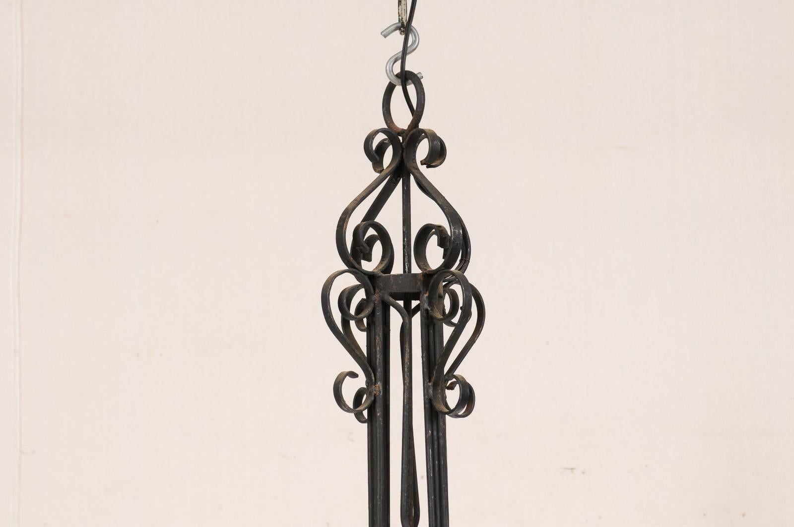 Tall French Four Light Black Iron C-Scrolled and S-Scrolled Chandelier For Sale 2
