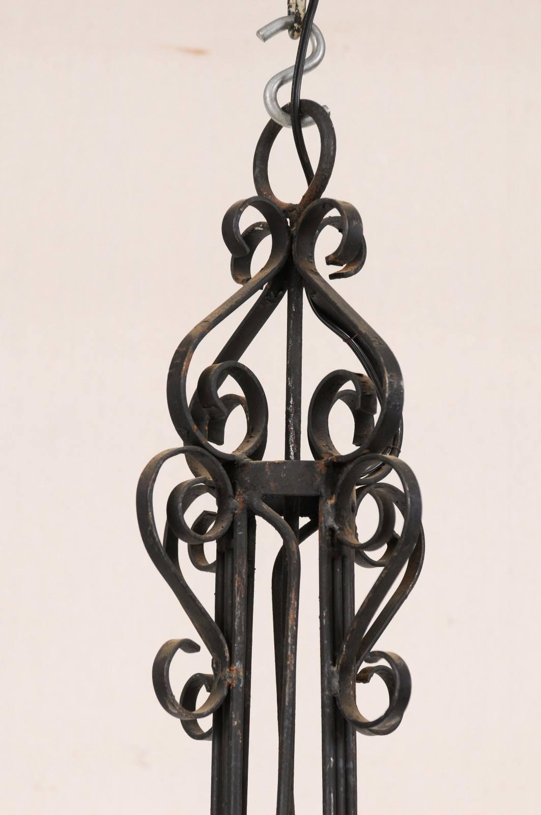 Tall French Four Light Black Iron C-Scrolled and S-Scrolled Chandelier For Sale 3
