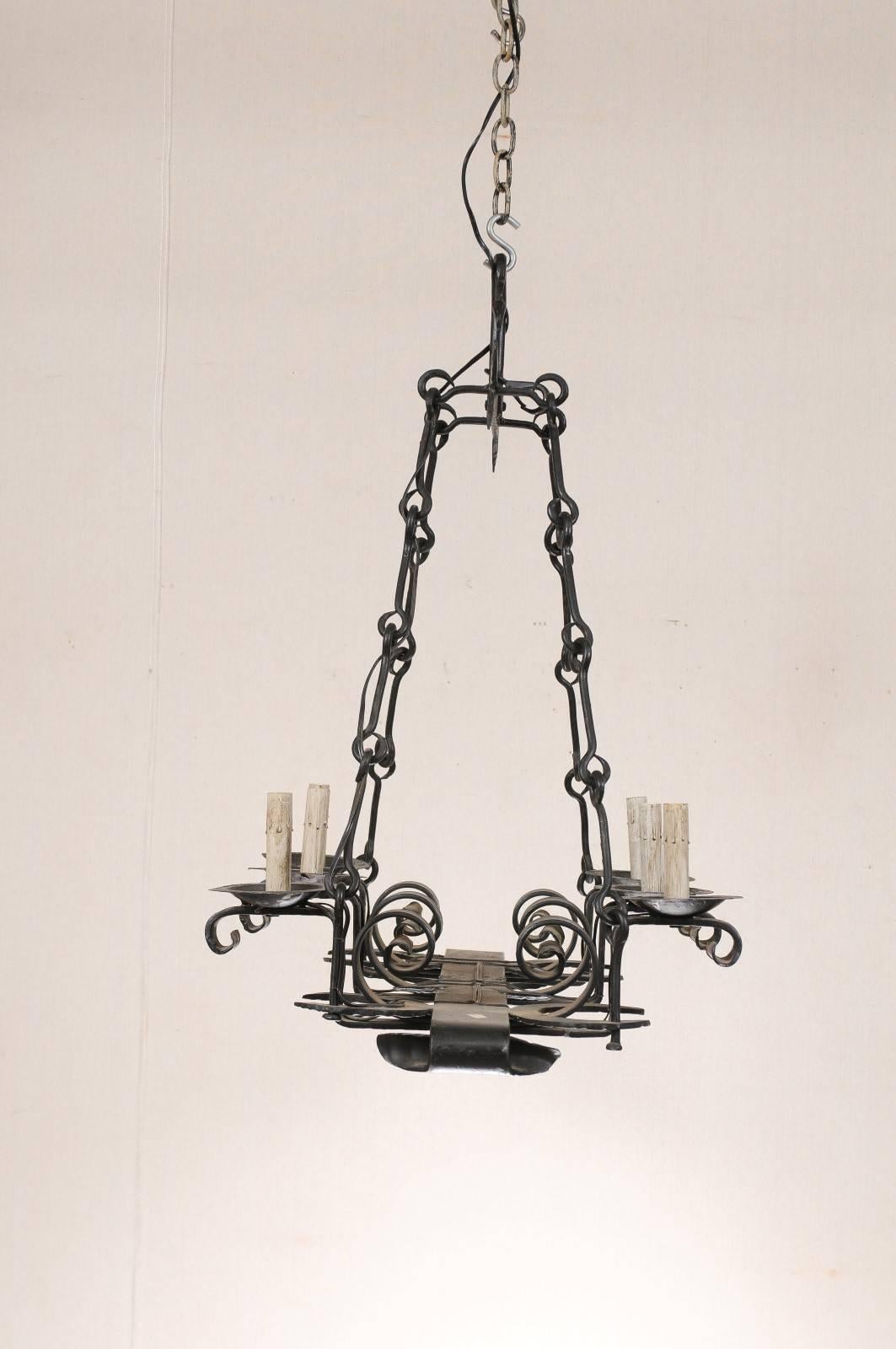 French Forged Iron Chandelier with Six Lights and Black Color 2