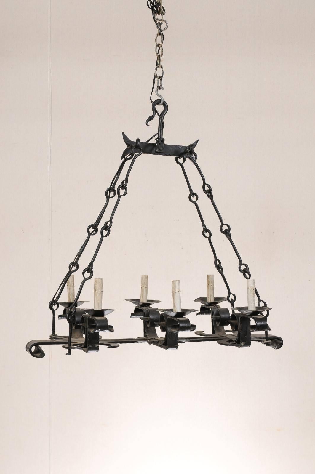 French Forged Iron Chandelier with Six Lights and Black Color 1