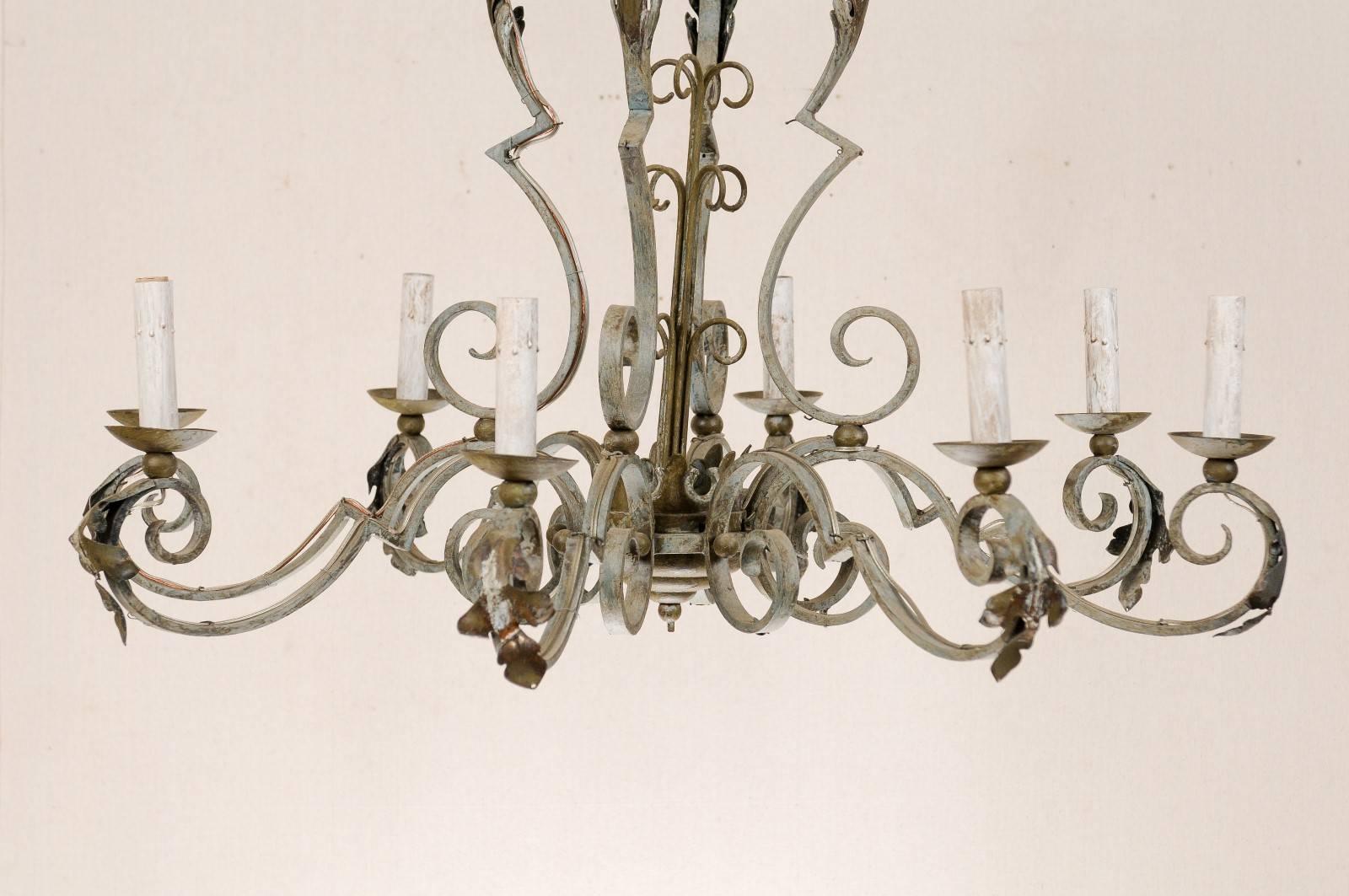 Ornate French Painted Iron Eight-Light Chandelier with Acanthus Leaves 2