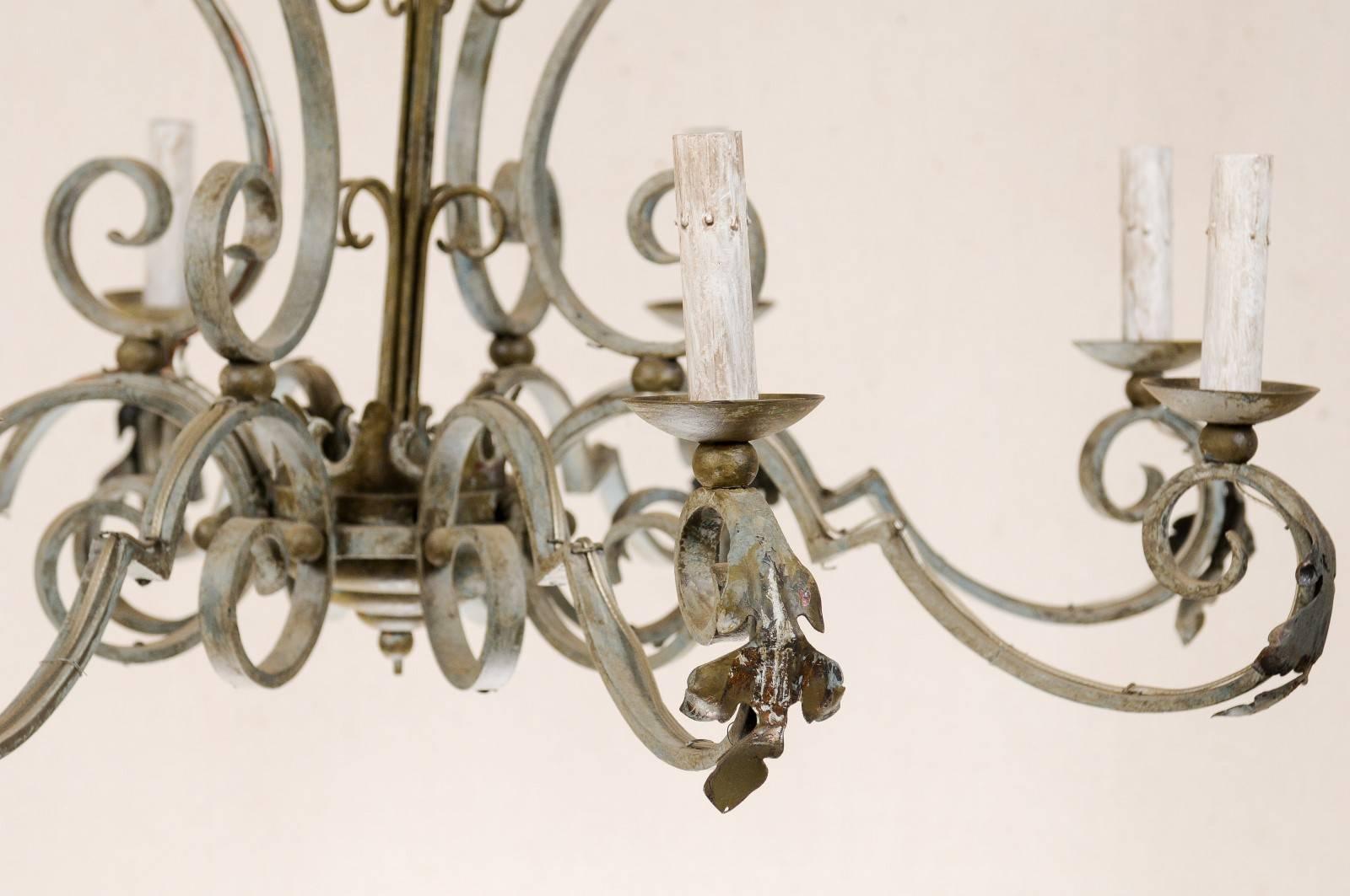 Ornate French Painted Iron Eight-Light Chandelier with Acanthus Leaves 3