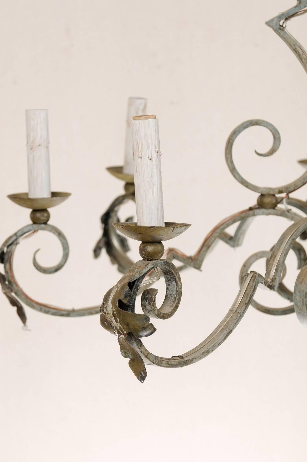 Ornate French Painted Iron Eight-Light Chandelier with Acanthus Leaves 1