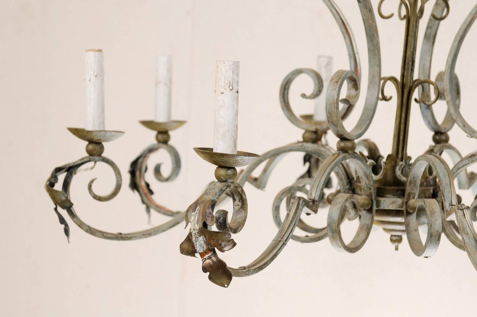 Ornate French Painted Iron Eight-Light Chandelier with Acanthus Leaves 4