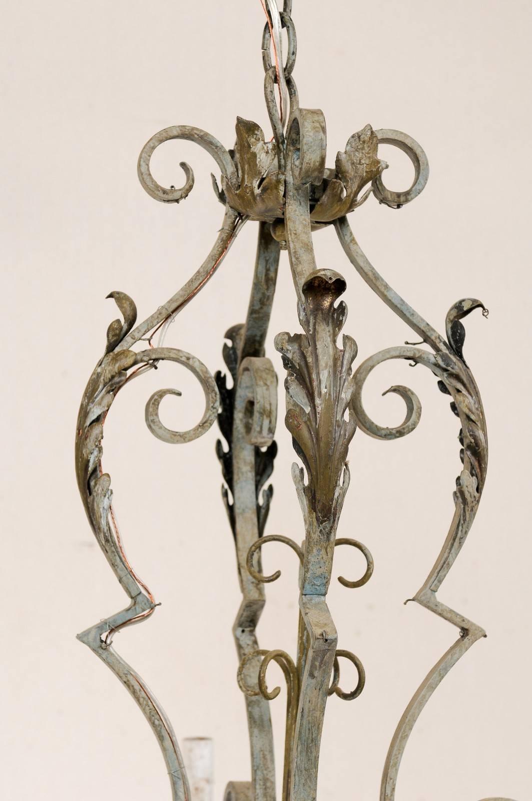 Ornate French Painted Iron Eight-Light Chandelier with Acanthus Leaves 5