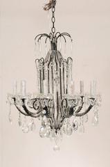 Italian Ten-Light Crystal Chandelier with Black Wrought Iron Armature