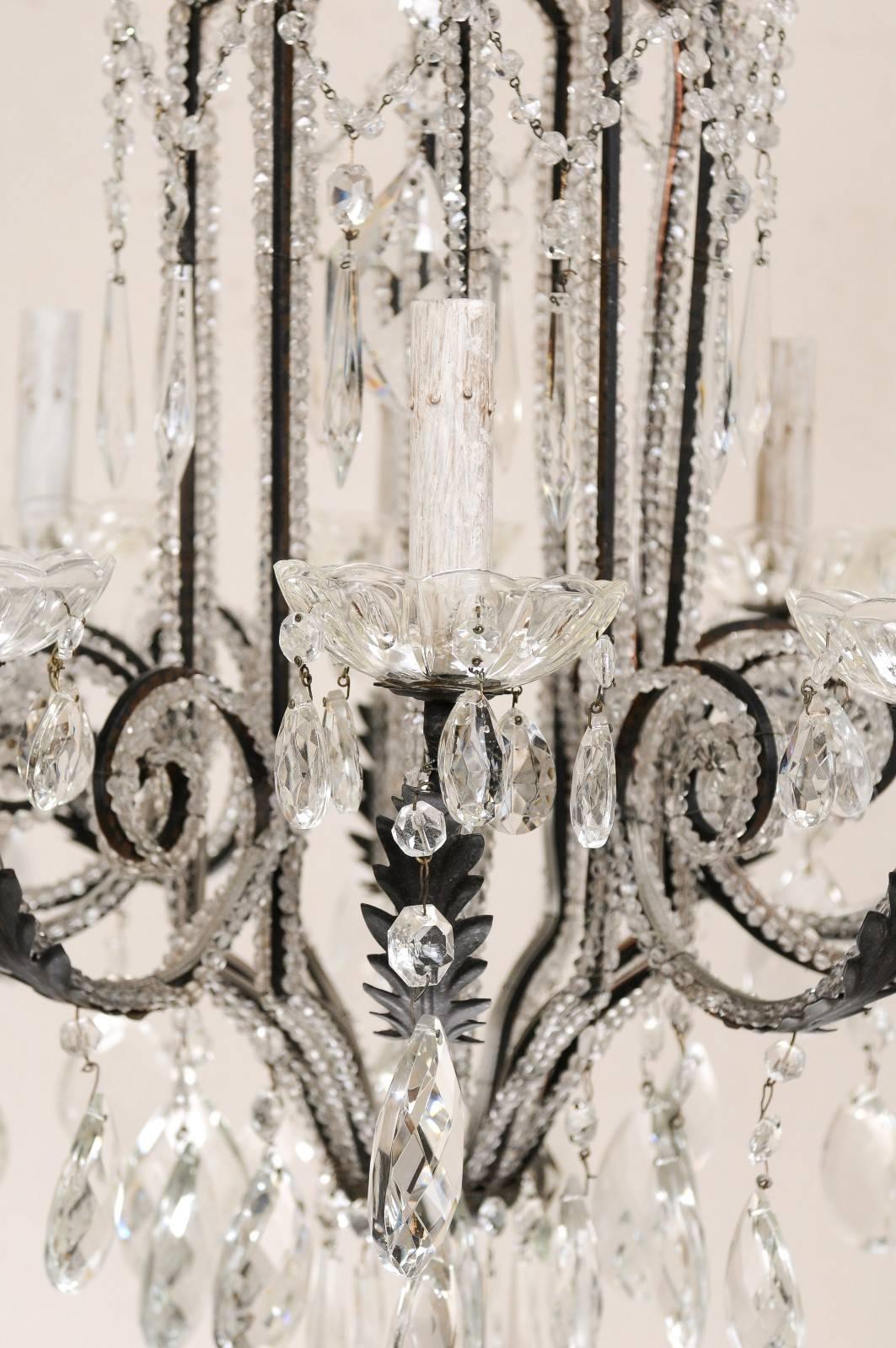 Italian Ten-Light Crystal Chandelier with Black Wrought Iron Armature For Sale 2