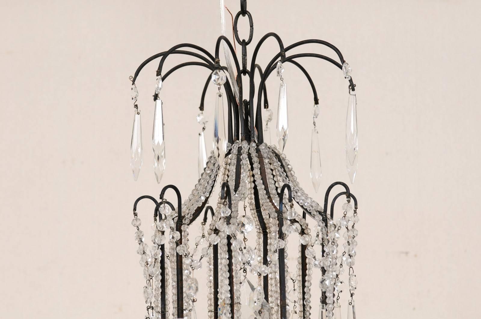 Italian Ten-Light Crystal Chandelier with Black Wrought Iron Armature In Good Condition For Sale In Atlanta, GA