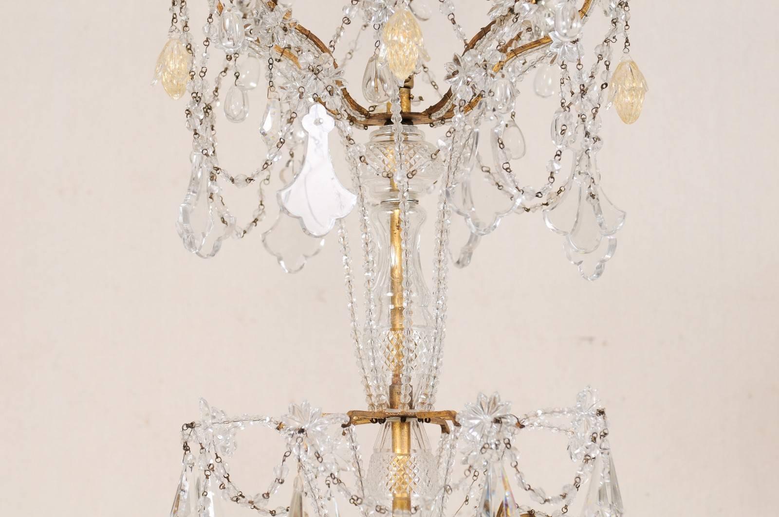 Gilt Italian Crystal & Hand-Blown Glass 8-Light Chandelier w/Gilded Iron Armature