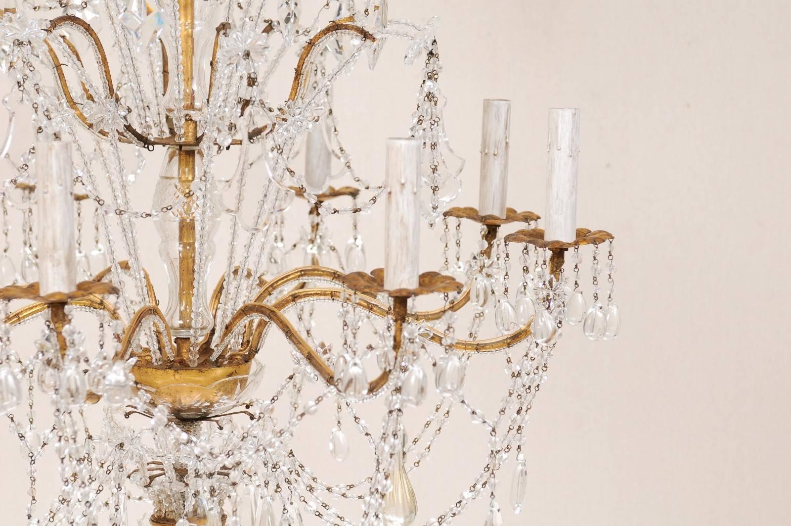 Italian Crystal & Hand-Blown Glass 8-Light Chandelier w/Gilded Iron Armature 1