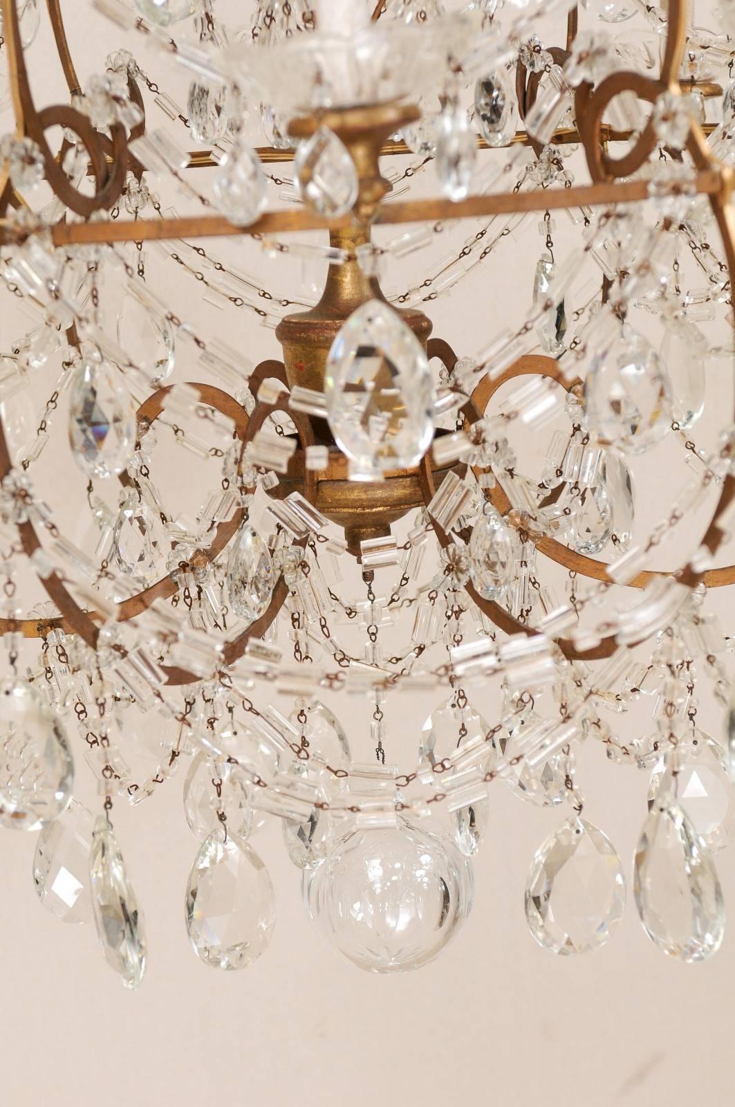 Iron Grand Scale Italian Three-Tier, Twenty-Four-Light Mid-Century Crystal Chandelier