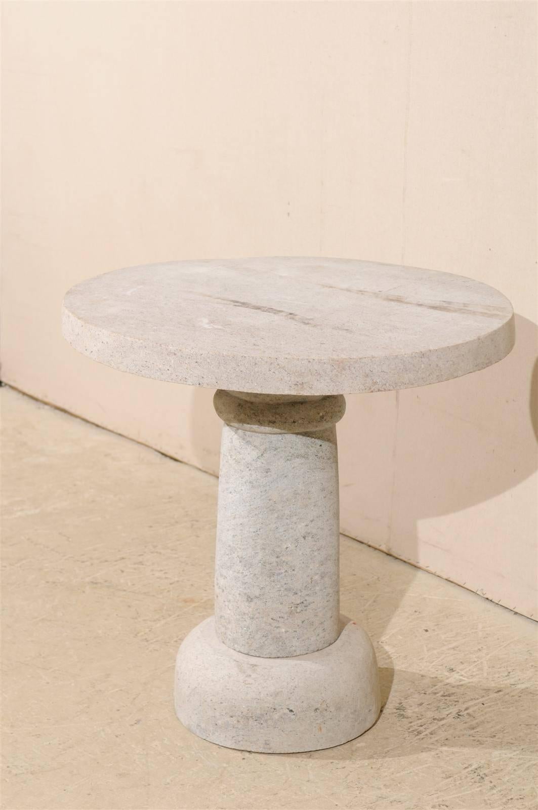 Indian Round Granite Contemporary Indoor/Outdoor Pedestal Table, Handmade