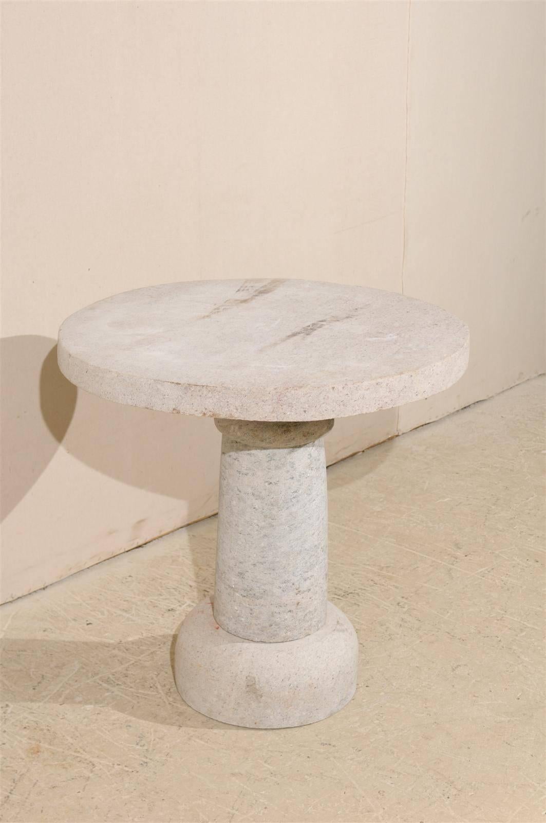 Hand-Crafted Round Granite Contemporary Indoor/Outdoor Pedestal Table, Handmade