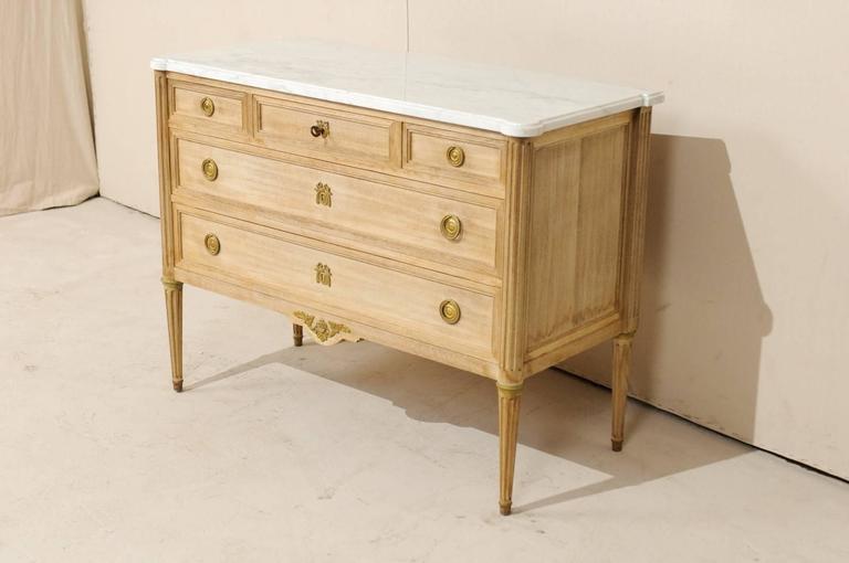 French MarbleTop Chest of Bleached Mahogany Wood with Gold Colored