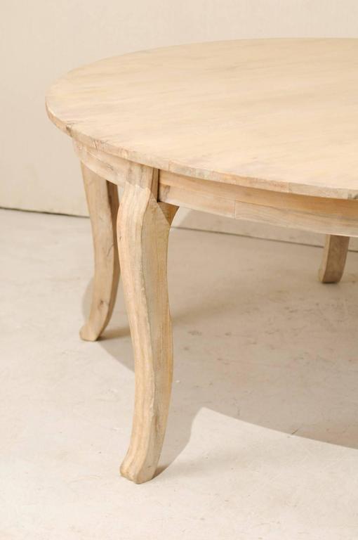Lovely Round Bleached Wood Large Dining Table with Cabriole Legs at 1stDibs