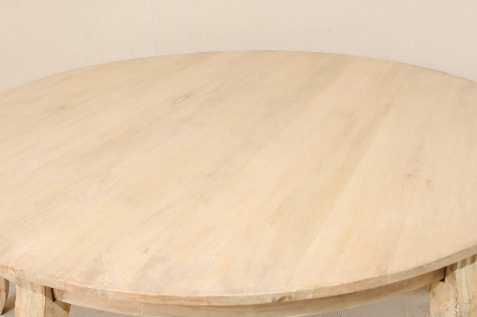 American Lovely Round Bleached Wood Large Dining Table with Cabriole Legs