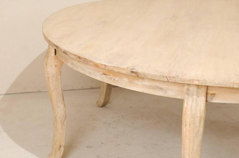Lovely Round Bleached Wood Large Dining Table with Cabriole Legs at 1stDibs