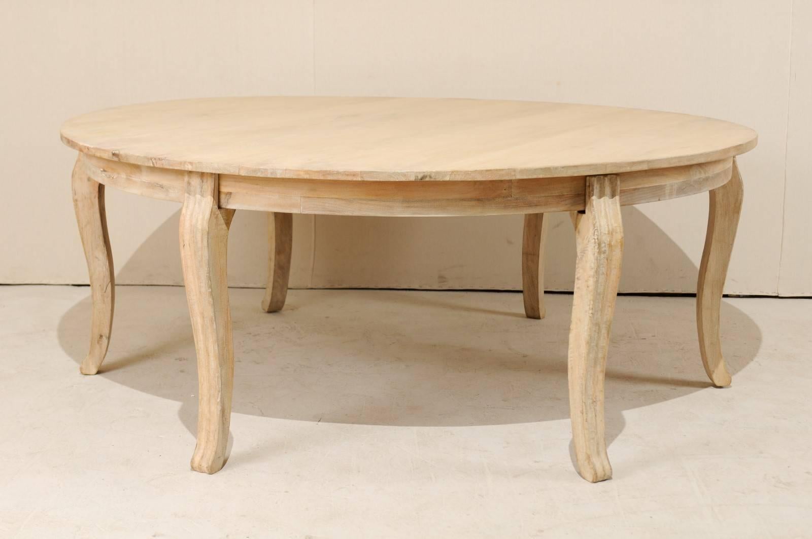 20th Century Lovely Round Bleached Wood Large Dining Table with Cabriole Legs