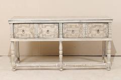 English 18th Century Console Table in Bone, Grey & White with Geometric Pattern