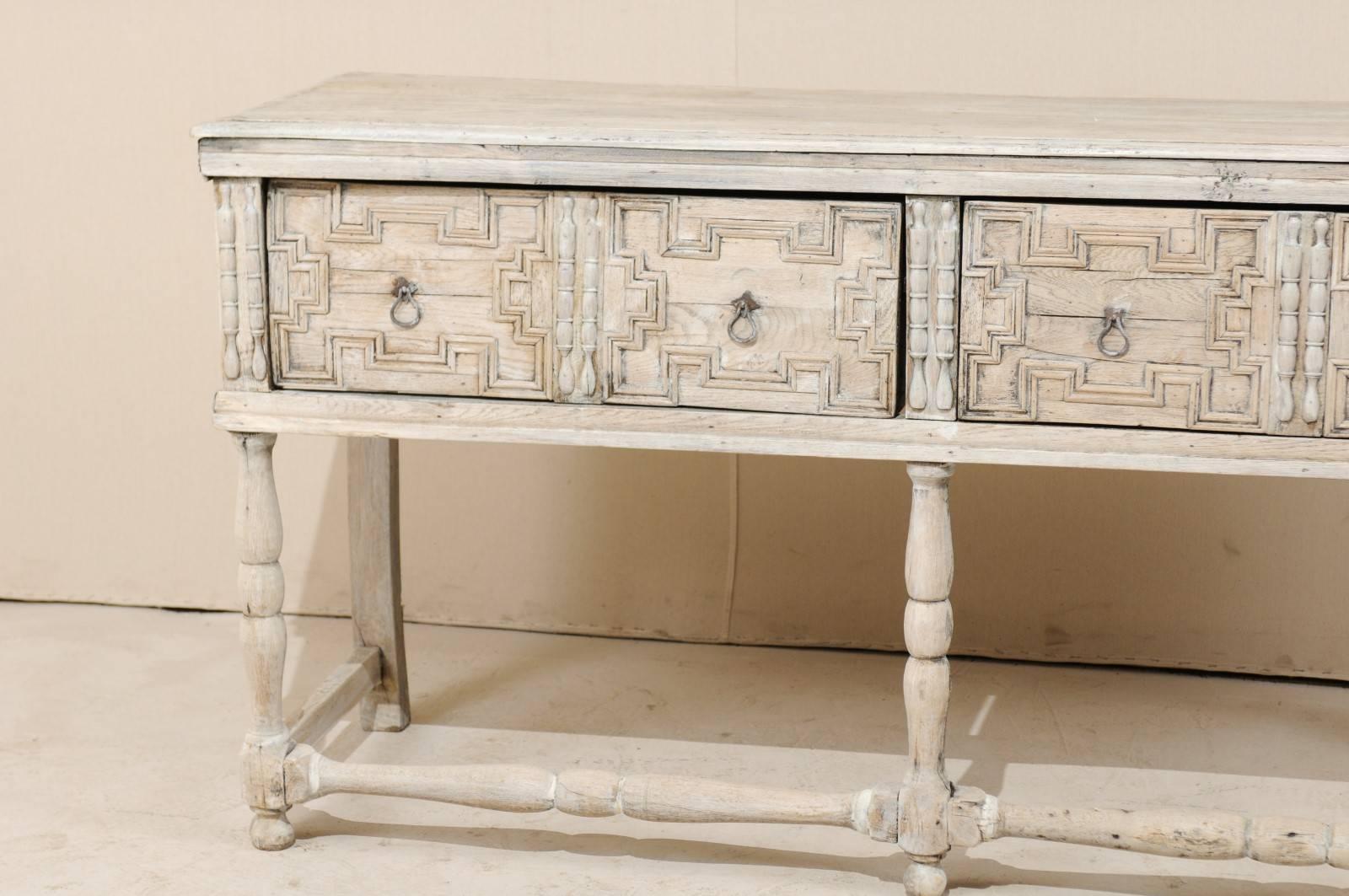Carved English 18th Century Console Table in Bone, Grey & White with Geometric Pattern