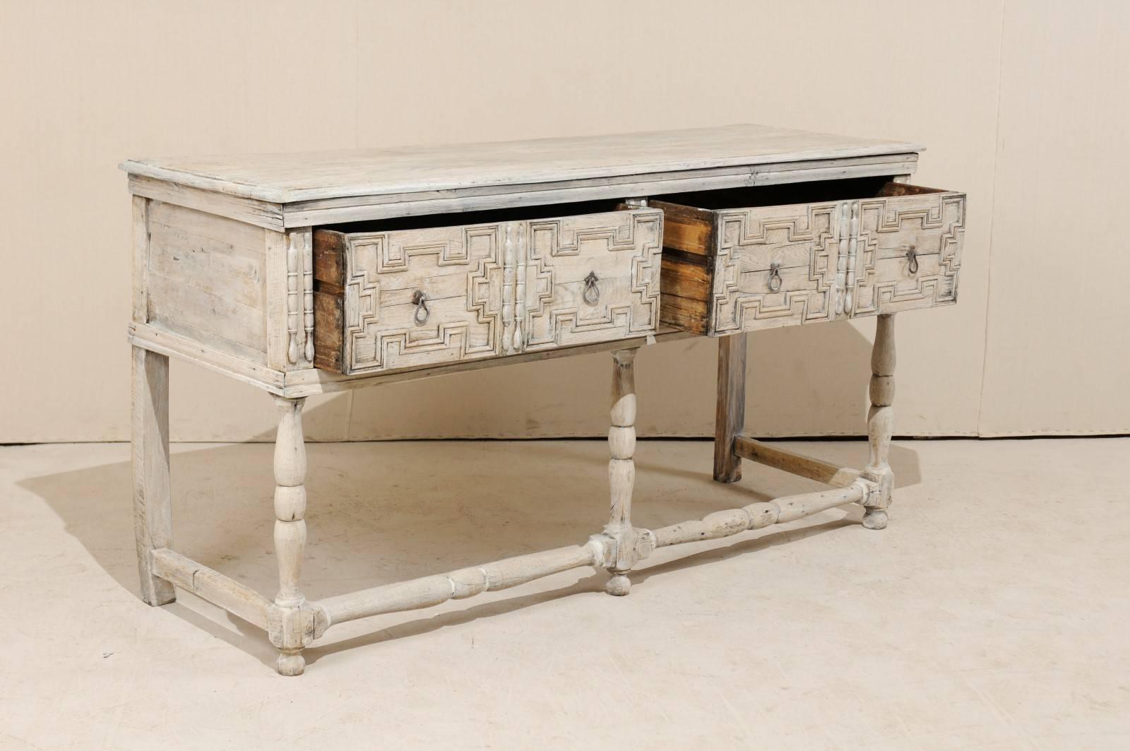 Metal English 18th Century Console Table in Bone, Grey & White with Geometric Pattern