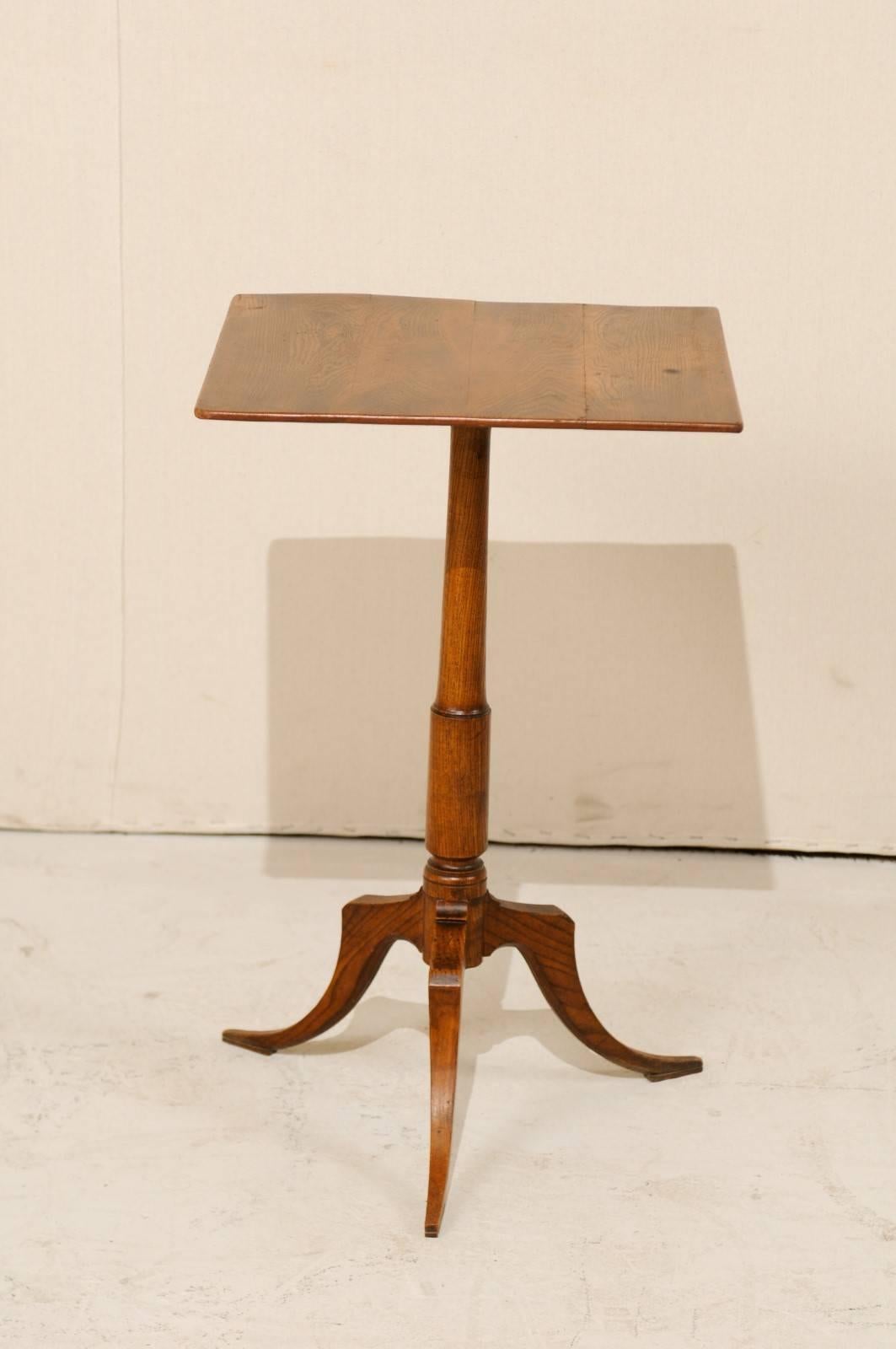 Carved Swedish 19th Century Elmwood Side Table with Lovely Wood Grain and Square Top
