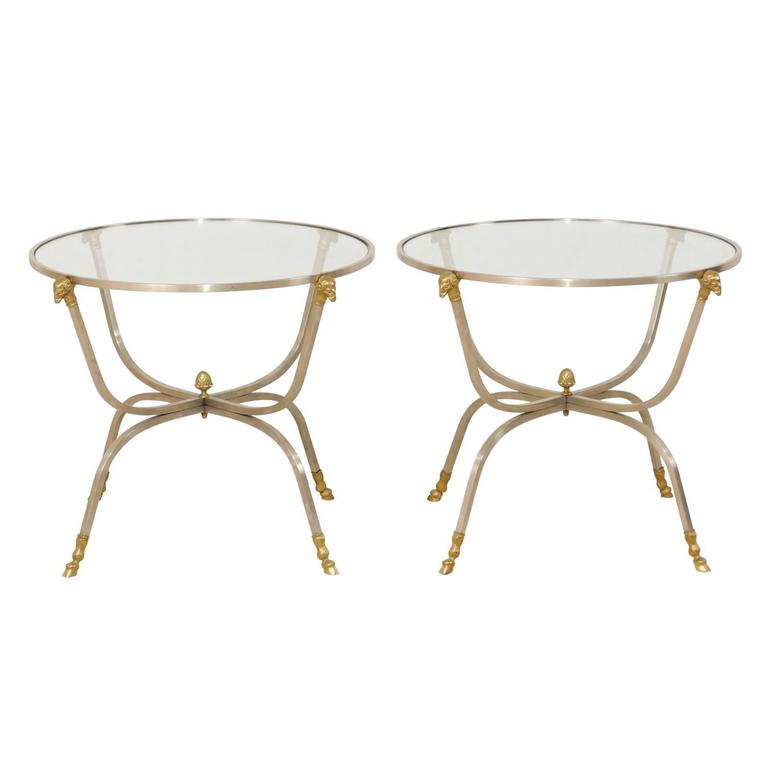 Pair Of Italian Gl Br And Silver Metal Side Tables With Ram S Pair Of Italian Gl Br And Silver Metal Side Tables With Ram S Head Motifs For