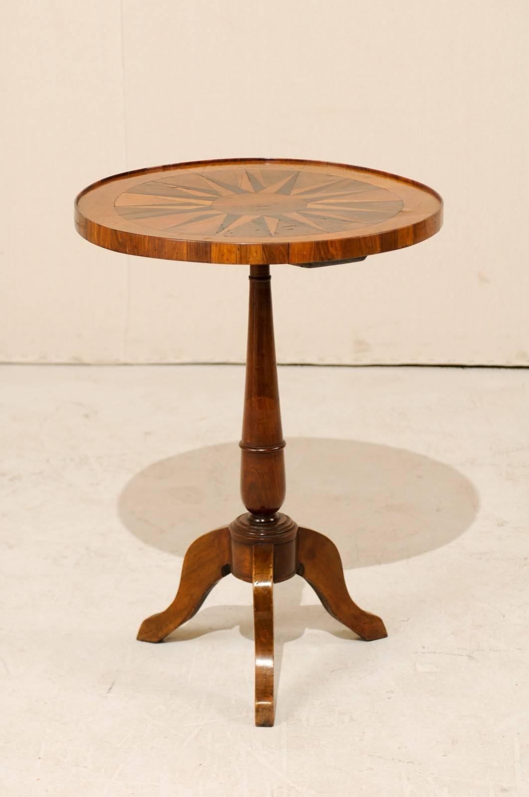Italian 19th Century Round Fruitwood Pedestal Table with Compass Star Inlay 2