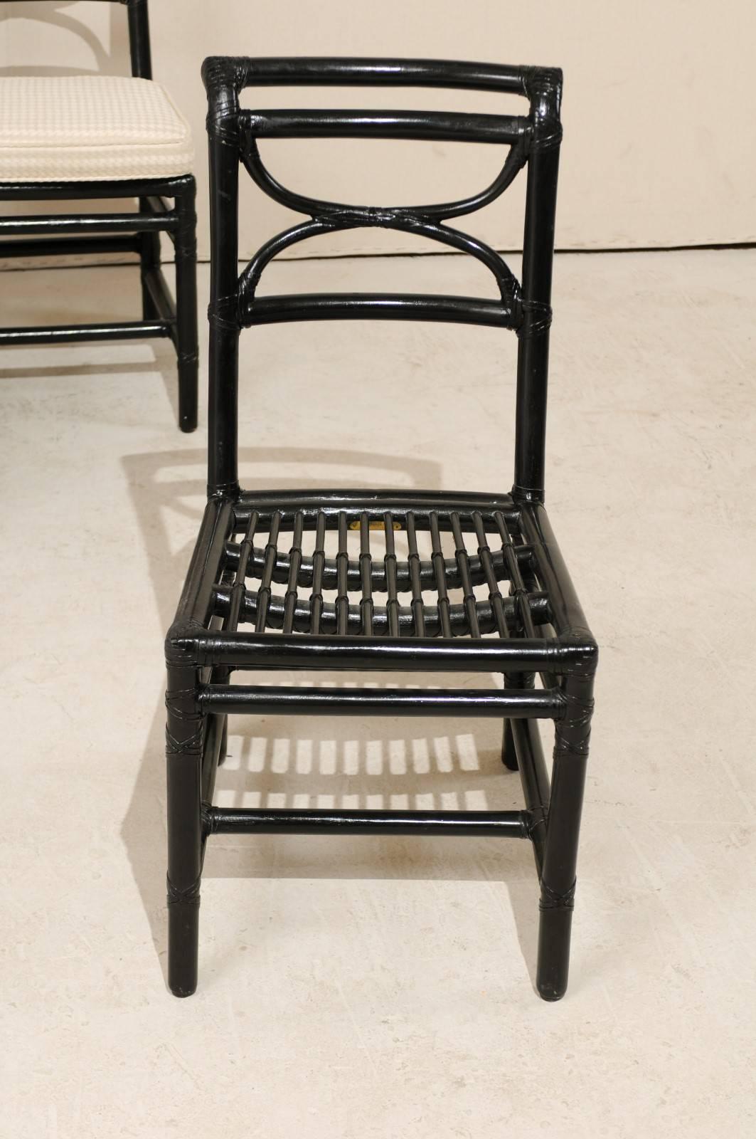 Set of Eight McGuire Rattan Dining Side Chairs in Black, Curule Shaped Backs 1